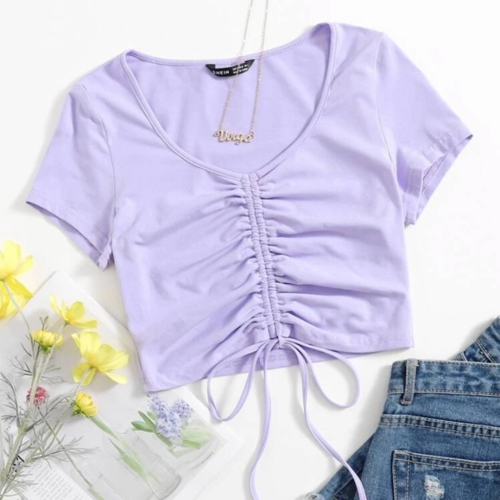 bright purple drawstring cropped tee from shein!!